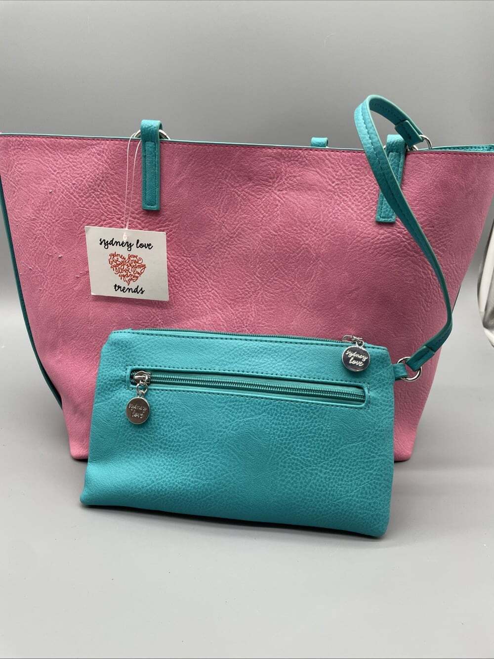 Sydney Love Trends Tote Bag Reversible, vegan leather Teal & Pink NWT